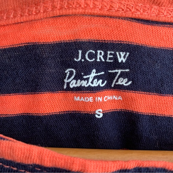 J. Crew Painter Tee Boatneck Orange and Navy Stripe Long Sleeve Size Small - Picture 2 of 7
